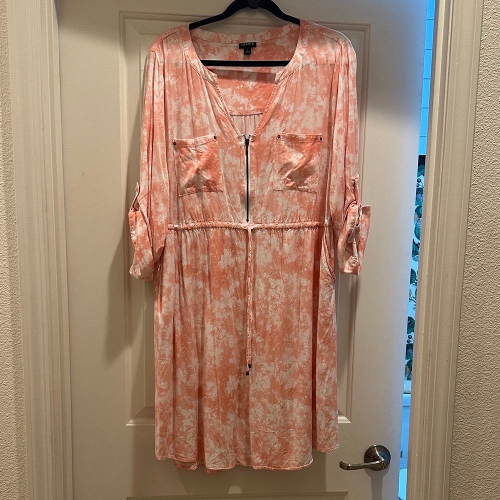 Torrid Coral and White Tie-Dye Dress